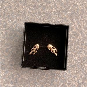 Golden Metal Flame Stud Earrings
